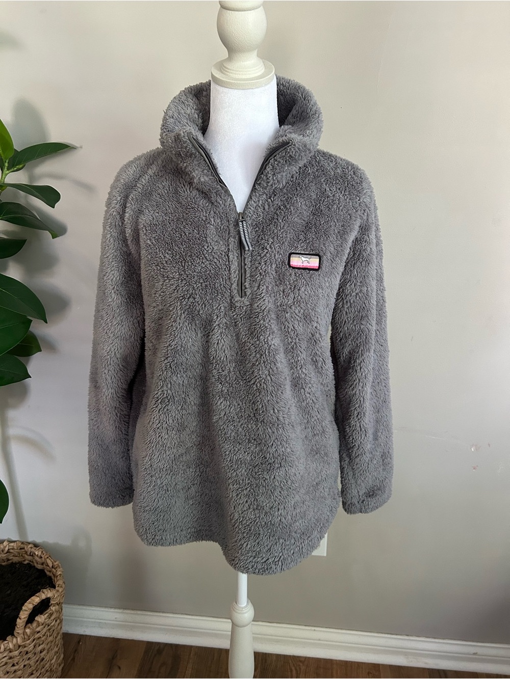 NWOT Simply Southern Gray Sherpa Quarter-Zip Fleece Pullover Jacket Size Small